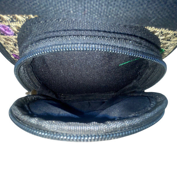 Women’s Black & Purple Floral Embroidered Adjustable Strap Sling Bag Size S