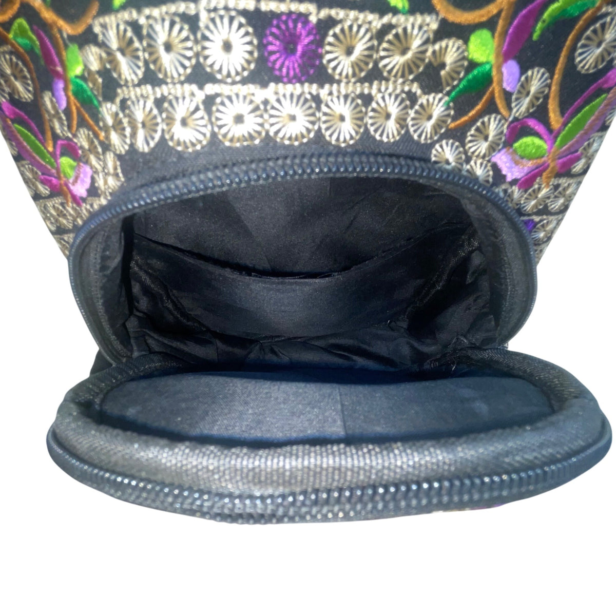 Women’s Black & Purple Floral Embroidered Adjustable Strap Sling Bag Size S
