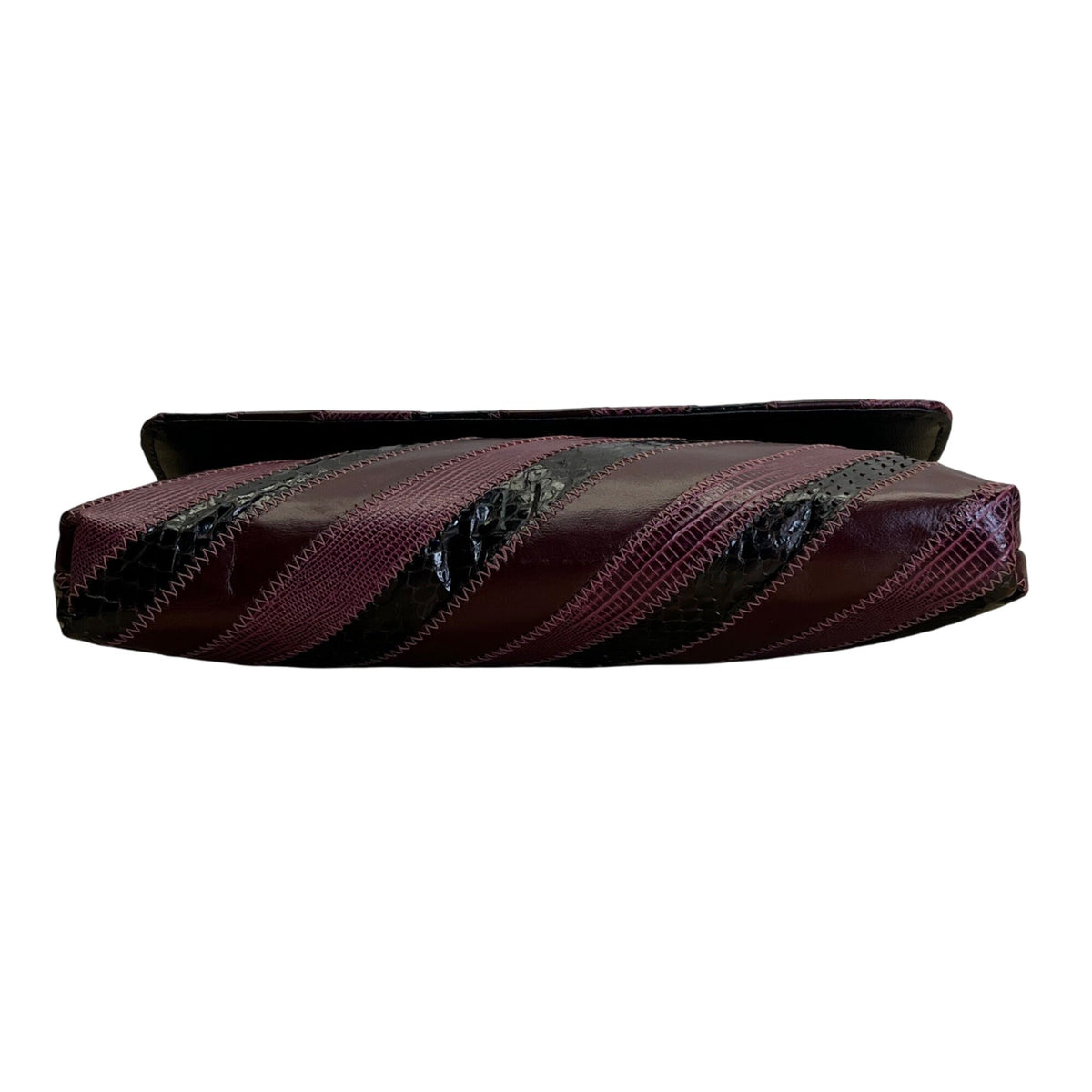Vintage Dame Burgundy & Black Striped Leather Snake Embossed Shoulder Bag