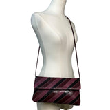 Vintage Dame Burgundy & Black Striped Leather Snake Embossed Shoulder Bag