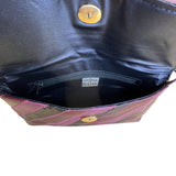 Vintage Dame Burgundy & Black Striped Leather Snake Embossed Shoulder Bag