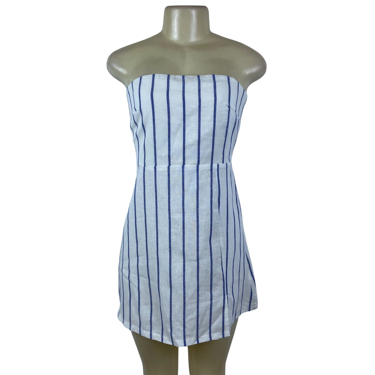 Sndys Womens White & Blue Strapless Mini Dress Striped Smocked Back Sz L - New