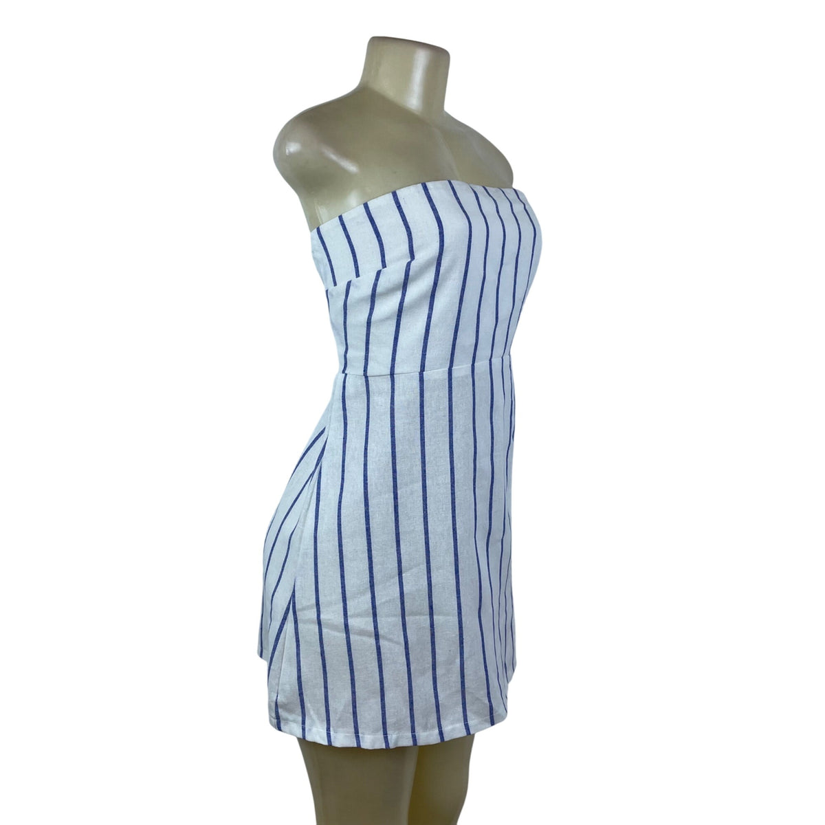 Sndys Womens White & Blue Strapless Mini Dress Striped Smocked Back Sz L - New