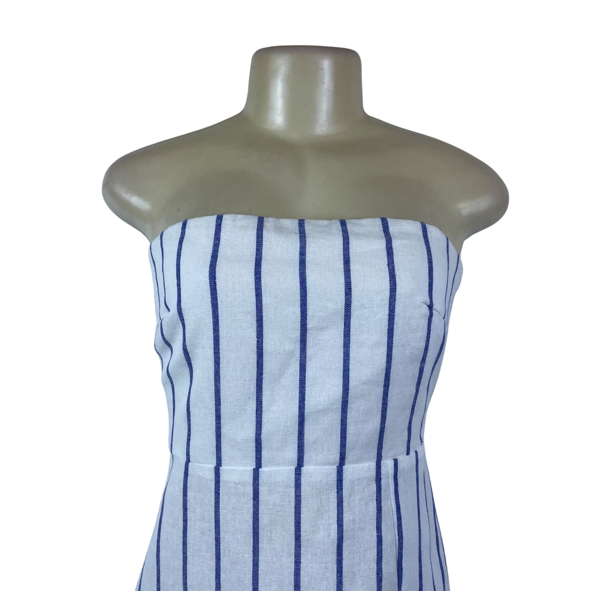 Sndys Womens White & Blue Strapless Mini Dress Striped Smocked Back Sz L - New