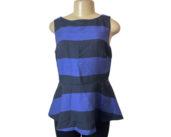 Banana Republic Women's Black & Blue Striped Sleeveless Peplum Shirt Sz 6