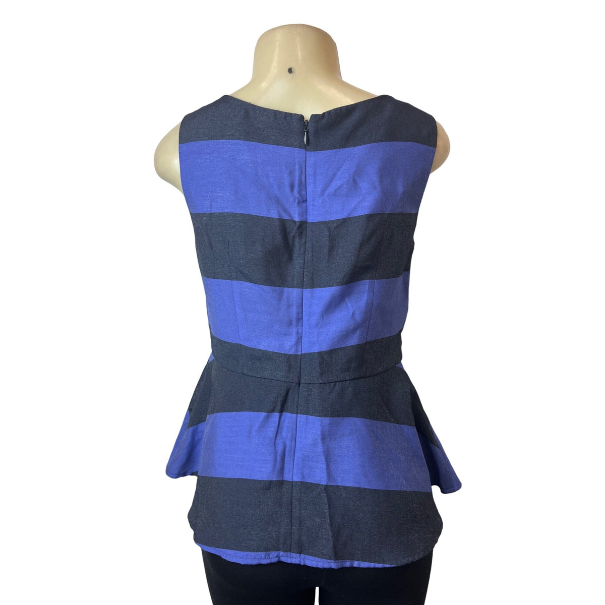 Banana Republic Women's Black & Blue Striped Sleeveless Peplum Shirt Sz 6