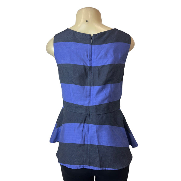 Banana Republic Women's Black & Blue Striped Sleeveless Peplum Shirt Sz 6