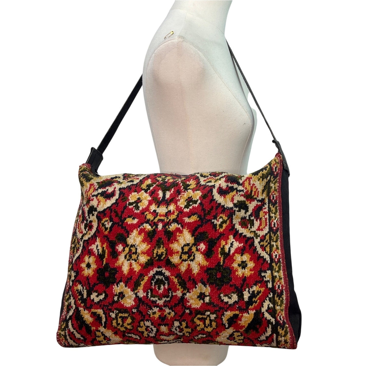 Vintage Lee Stomer For Ronay Tapestry With Black Leather Trim Shoulder Bag