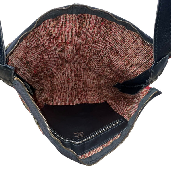 Vintage Lee Stomer For Ronay Tapestry With Black Leather Trim Shoulder Bag