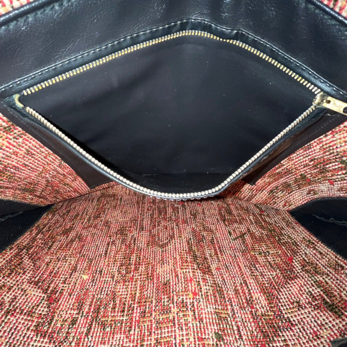 Vintage Lee Stomer For Ronay Tapestry With Black Leather Trim Shoulder Bag