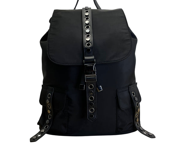 Saint & Sofia Black Nylon With Grommet Strap Design & Exterior Pockets Backpack