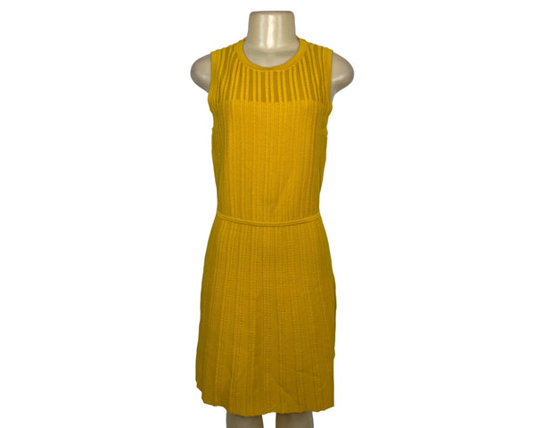 Anne Klein Yellow Sleeveless Textured Knit Dress Cotton Blend Size S