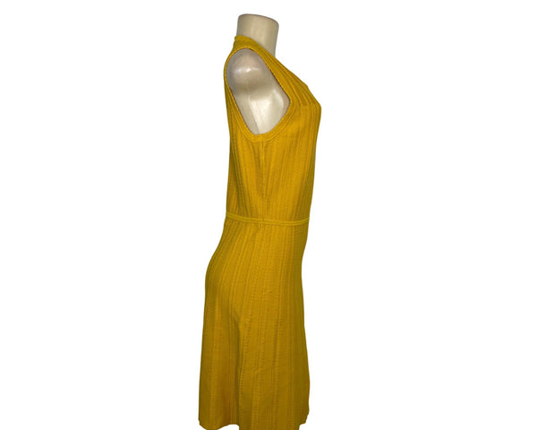 Anne Klein Yellow Sleeveless Textured Knit Dress Cotton Blend Size S