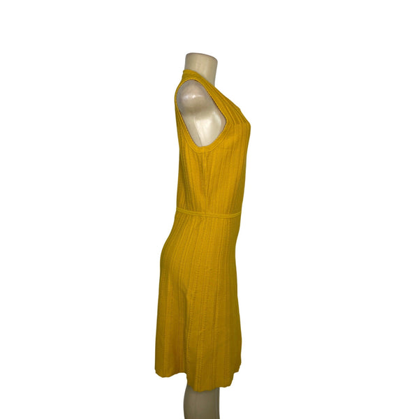 Anne Klein Yellow Sleeveless Textured Knit Dress Cotton Blend Size S