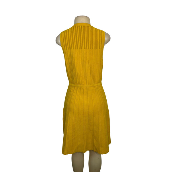 Anne Klein Yellow Sleeveless Textured Knit Dress Cotton Blend Size S