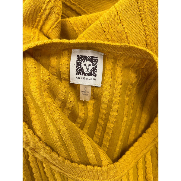 Anne Klein Yellow Sleeveless Textured Knit Dress Cotton Blend Size S