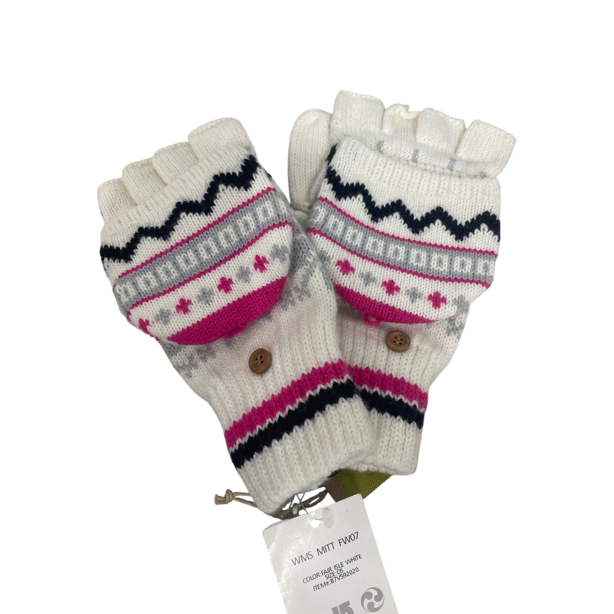 Burton Womens Fair Isle White Knit Convertible Mittens OS Warm Winter Gloves Style