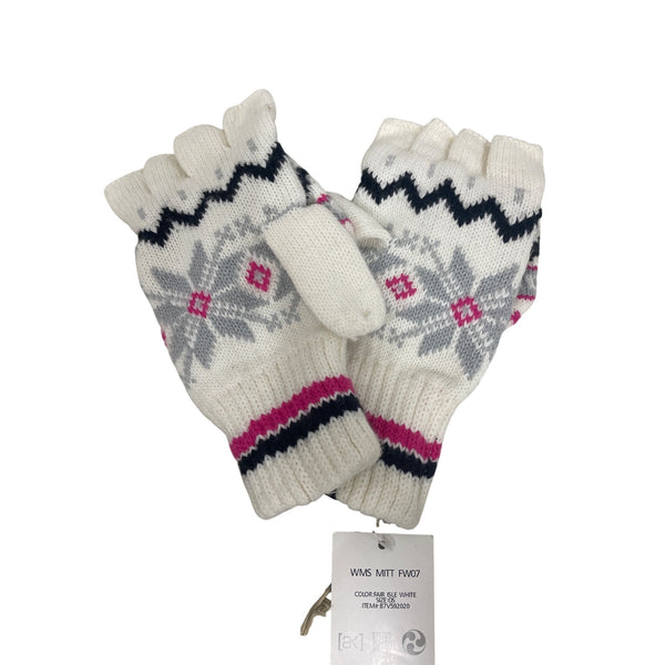 Burton Womens Fair Isle White Knit Convertible Mittens OS Warm Winter Gloves Style