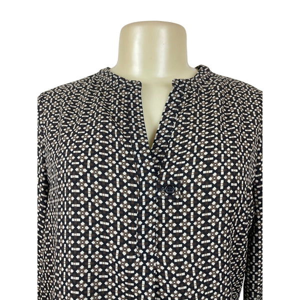 Pleione Black & White Geometric Print Blouse With Button Accents Size S- New