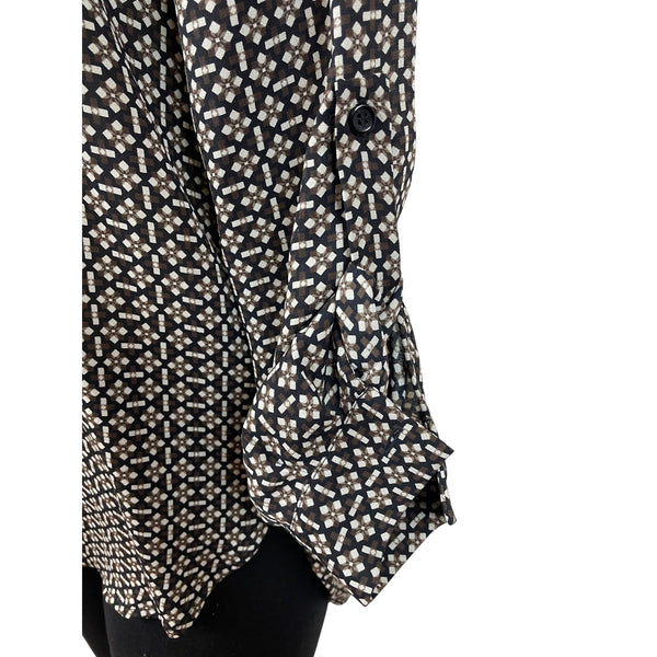 Pleione Black & White Geometric Print Blouse With Button Accents Size S- New