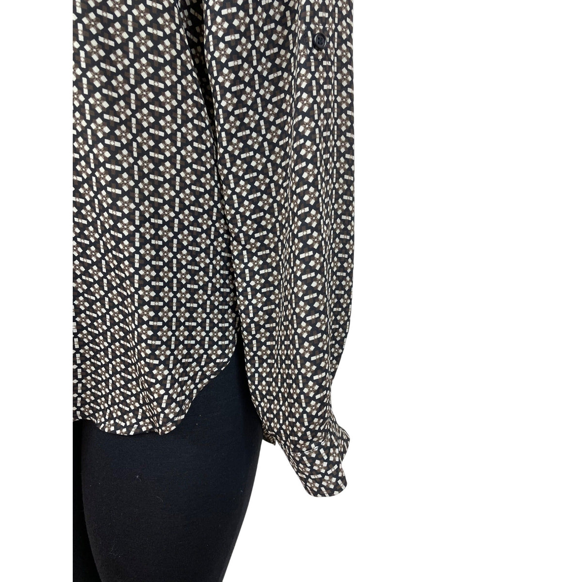 Pleione Black & White Geometric Print Blouse With Button Accents Size S- New