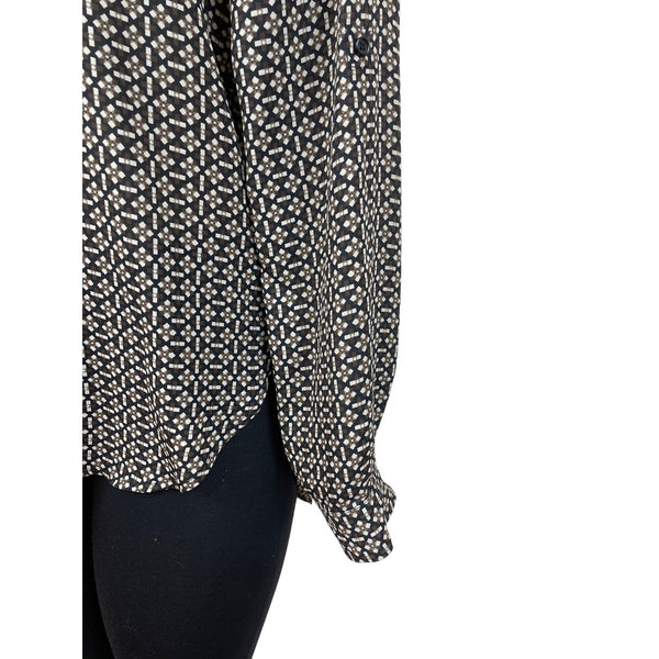 Pleione Black & White Geometric Print Blouse With Button Accents Size S- New