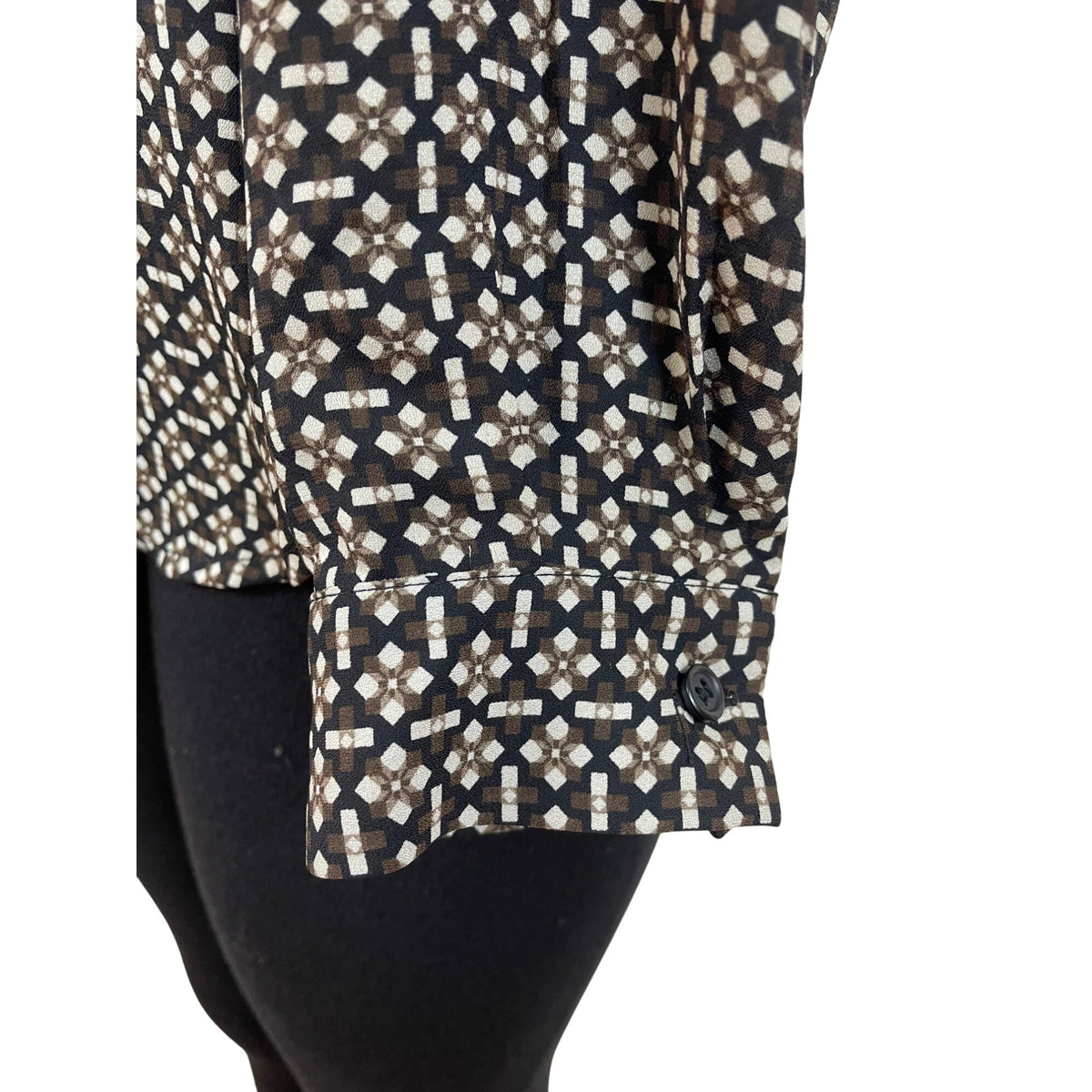 Pleione Black & White Geometric Print Blouse With Button Accents Size S- New