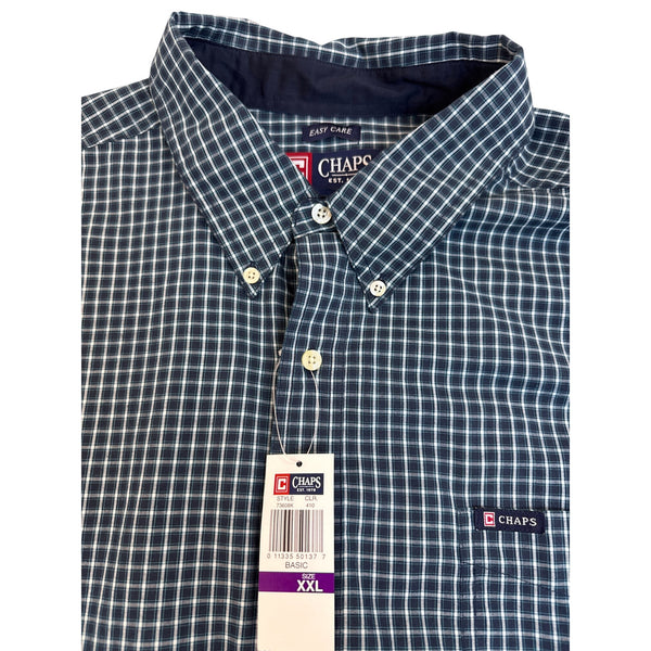 Chaps Mens Navy & White Plaid Button-Down Shirt XXL - New
