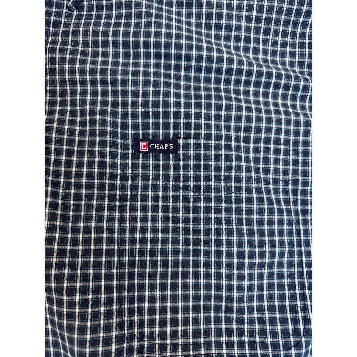 Chaps Mens Navy & White Plaid Button-Down Shirt XXL - New