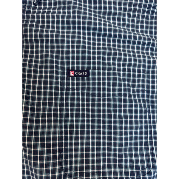 Chaps Mens Navy & White Plaid Button-Down Shirt XXL - New