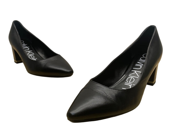 Calvin Klein Women's Black Leather Block Elegant Office Heel Pumps Size 8M