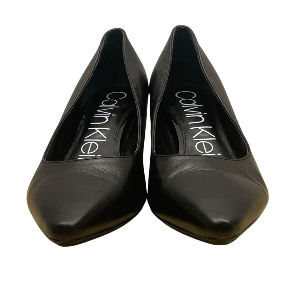 Calvin Klein Women's Black Leather Block Elegant Office Heel Pumps Size 8M