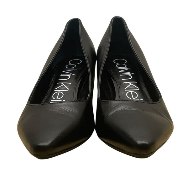 Calvin Klein Women's Black Leather Block Elegant Office Heel Pumps Size 8M
