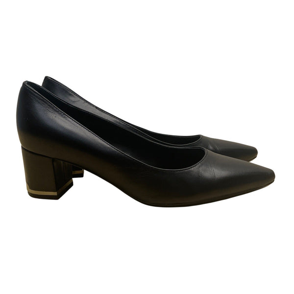 Calvin Klein Women's Black Leather Block Elegant Office Heel Pumps Size 8M