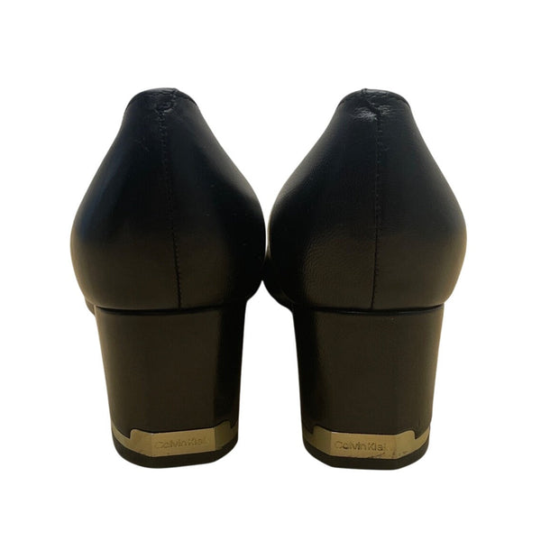 Calvin Klein Women's Black Leather Block Elegant Office Heel Pumps Size 8M