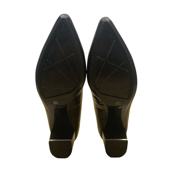Calvin Klein Women's Black Leather Block Elegant Office Heel Pumps Size 8M