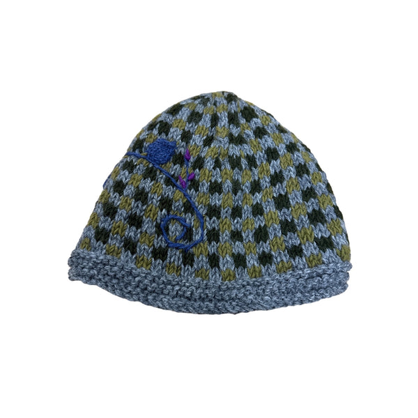 Rising Tide Unisex Gray & Green Wool Knit Beanie With Floral Embroidery One Size