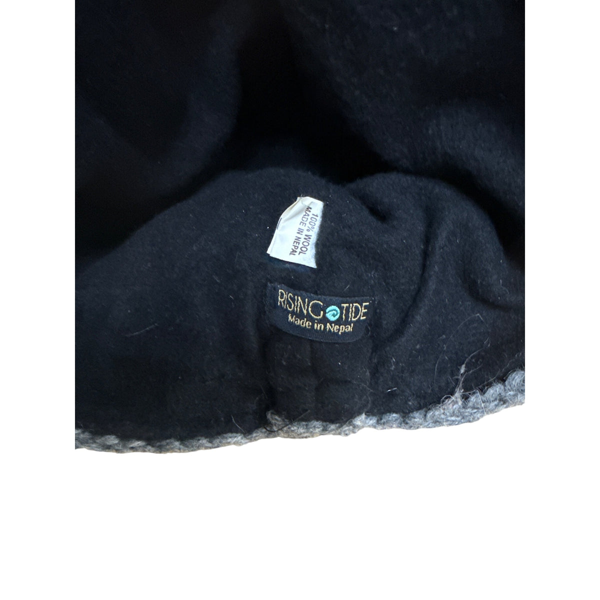 Rising Tide Unisex Gray & Green Wool Knit Beanie With Floral Embroidery One Size