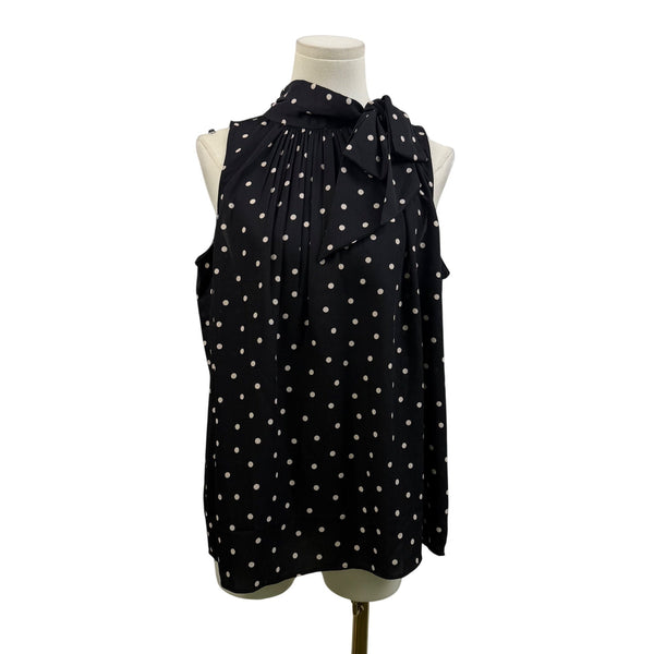 Ann Taylor Women’s Black Polka Dot Blouse Bow Neck Sleeveless Size M - New