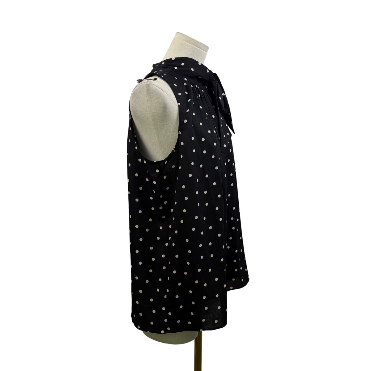Ann Taylor Women’s Black Polka Dot Blouse Bow Neck Sleeveless Size M - New