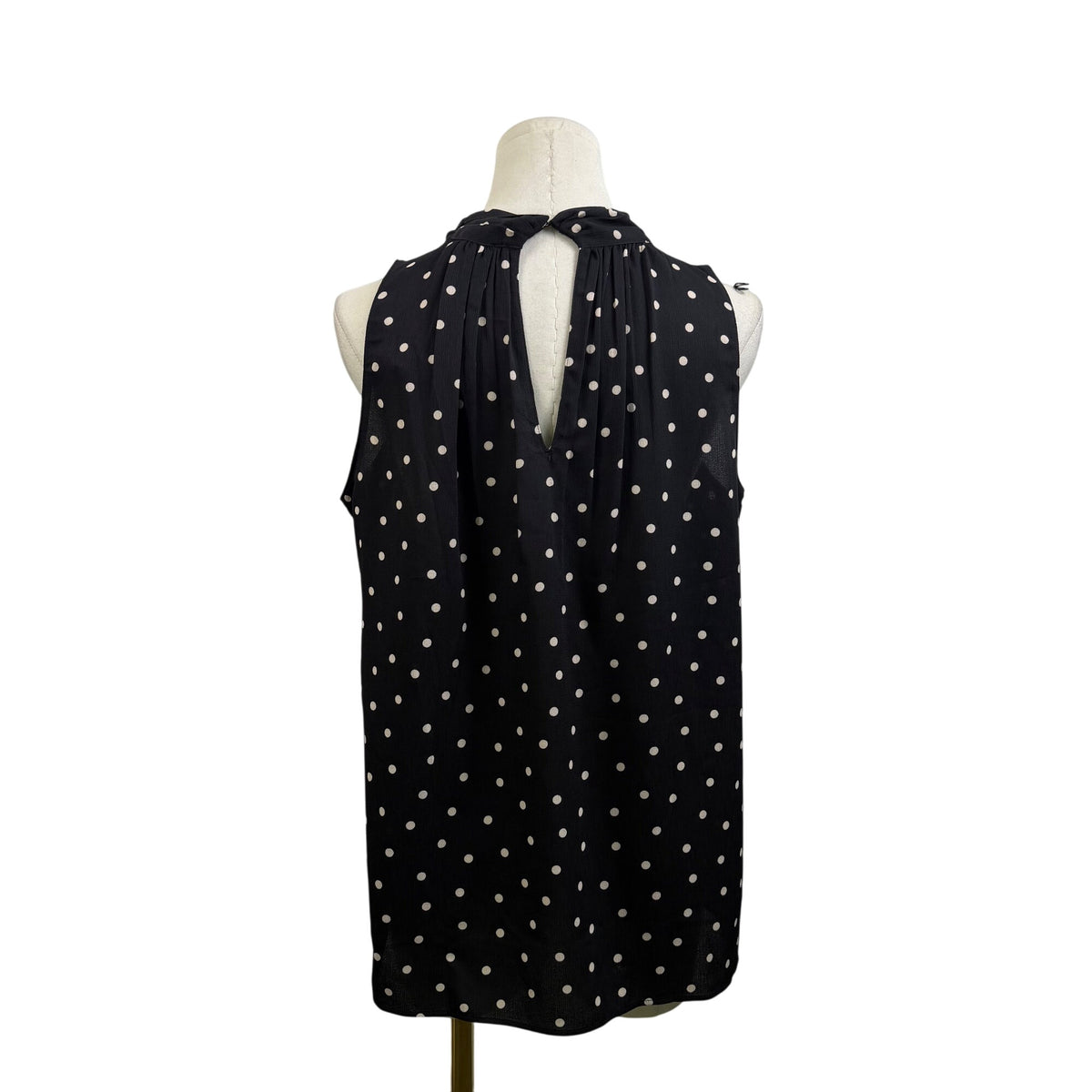 Ann Taylor Women’s Black Polka Dot Blouse Bow Neck Sleeveless Size M - New