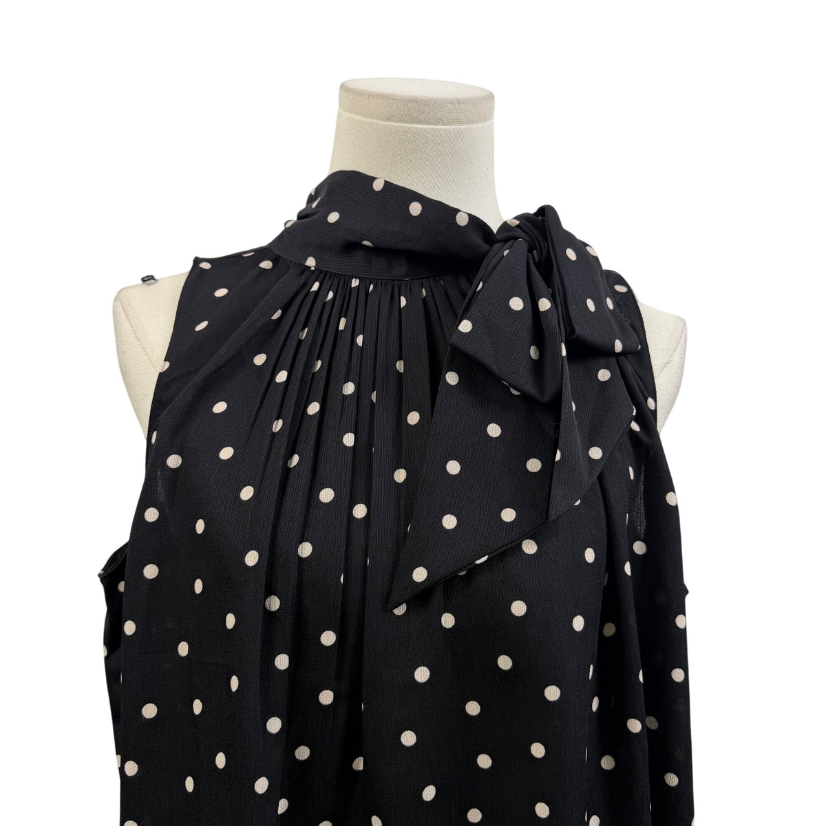 Ann Taylor Women’s Black Polka Dot Blouse Bow Neck Sleeveless Size M - New