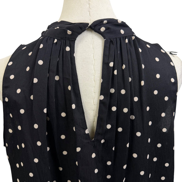 Ann Taylor Women’s Black Polka Dot Blouse Bow Neck Sleeveless Size M - New