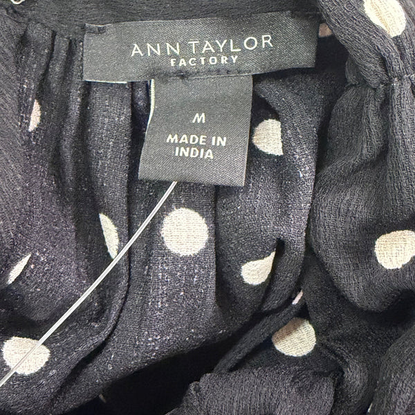 Ann Taylor Women’s Black Polka Dot Blouse Bow Neck Sleeveless Size M - New