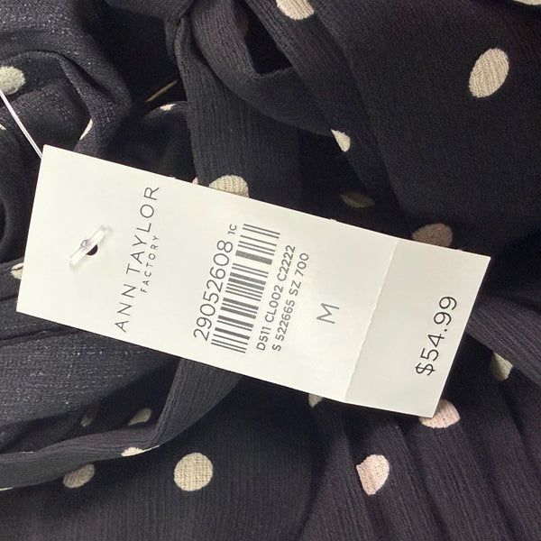 Ann Taylor Women’s Black Polka Dot Blouse Bow Neck Sleeveless Size M - New
