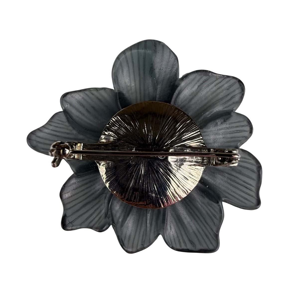 Monet Women's Black Metal Floral Brooch With Faux Pearl Center Pin Elegant Gift