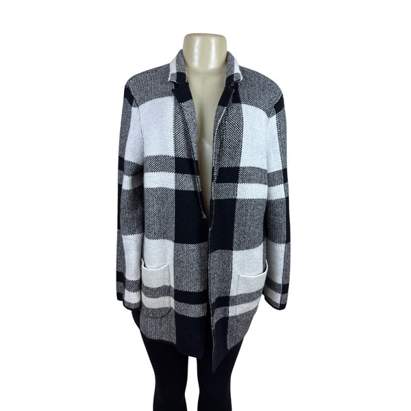 Talbots Women's Black & White Knit Plaid Open Front Cardigan Size LP