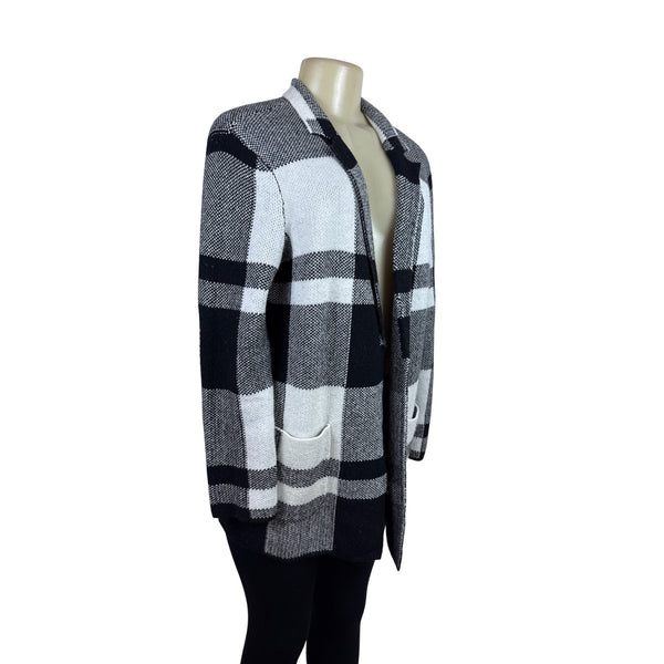Talbots Women's Black & White Knit Plaid Open Front Cardigan Size LP