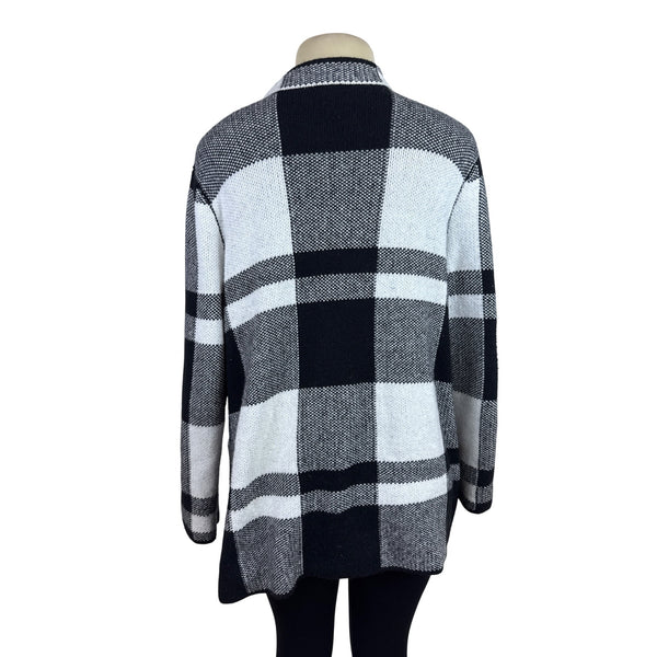 Talbots Women's Black & White Knit Plaid Open Front Cardigan Size LP