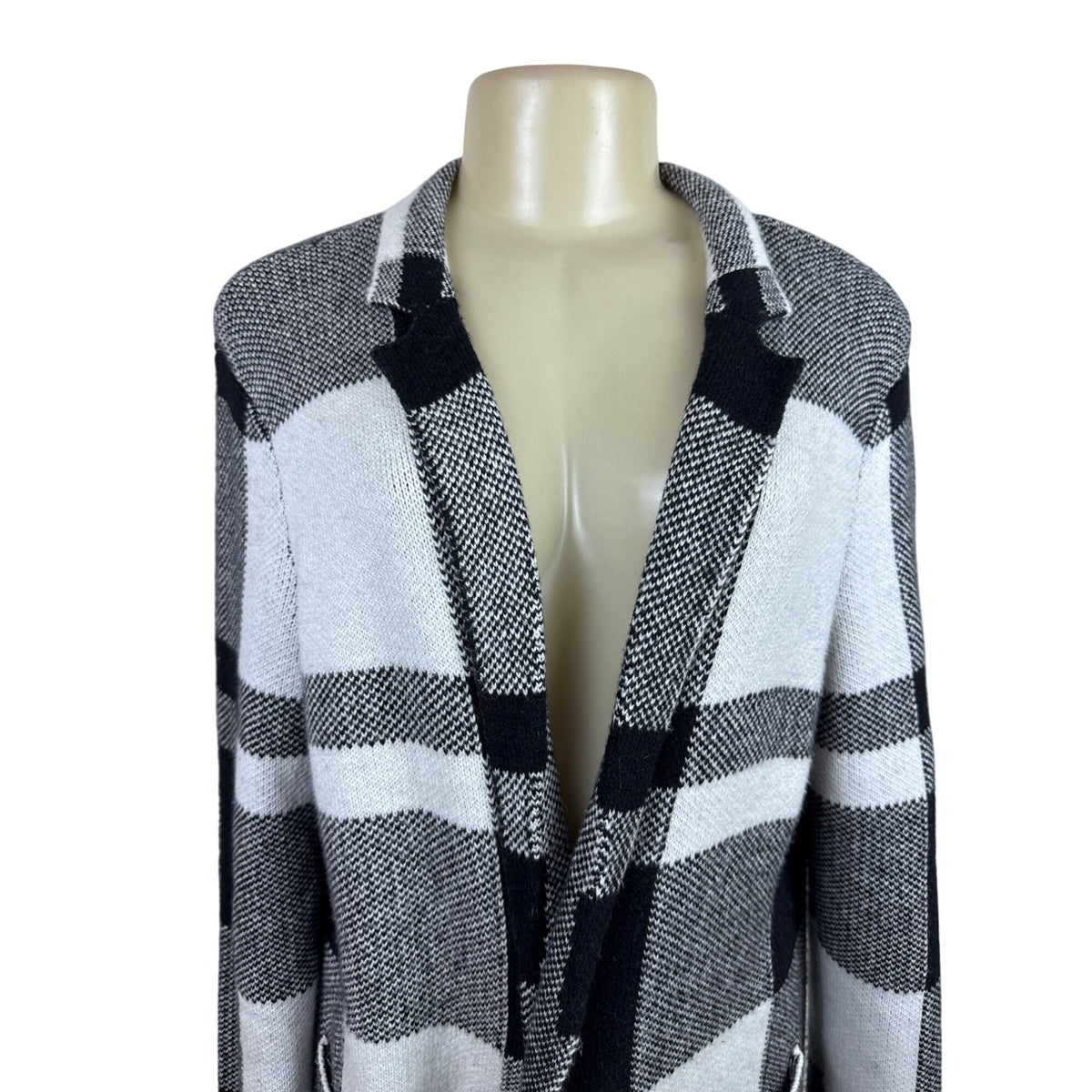 Talbots Women's Black & White Knit Plaid Open Front Cardigan Size LP